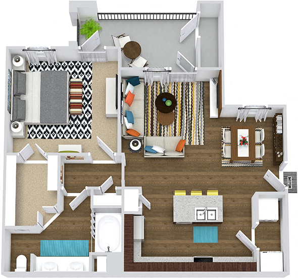 Floor plan for 1 bed, 1 bath, 820 sqft